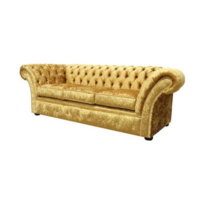 Chesterfield 3 Seater Sofa Settee Shimmer Gold Velvet Fabric In ...