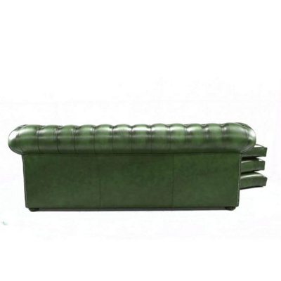 Chesterfield 3 Seater Sofabed Antique Green Real Leather In Classic Style