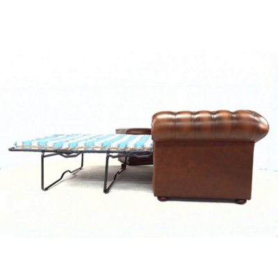 Chesterfield 3 Seater Sofabed Antique Tan Real Leather In Classic Style