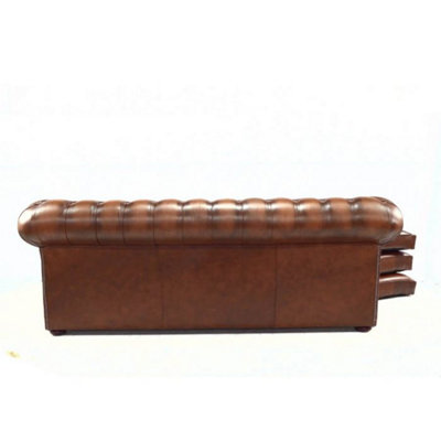 Chesterfield 3 Seater Sofabed Antique Tan Real Leather In Classic Style