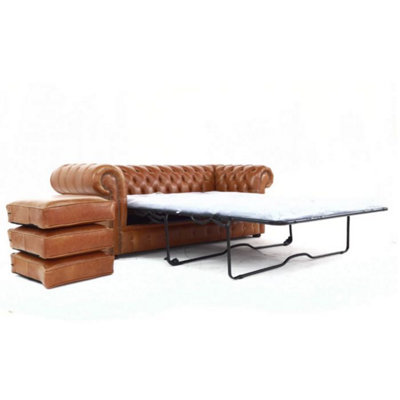 Chesterfield 3 Seater SofaBed Old English Tan Real Leather In Classic Style