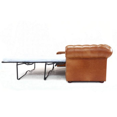 Chesterfield 3 Seater SofaBed Old English Tan Real Leather In Classic Style