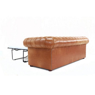 Chesterfield 3 Seater SofaBed Old English Tan Real Leather In Classic Style