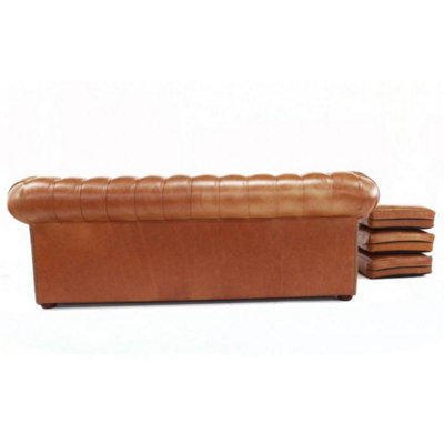 Chesterfield 3 Seater SofaBed Old English Tan Real Leather In Classic Style