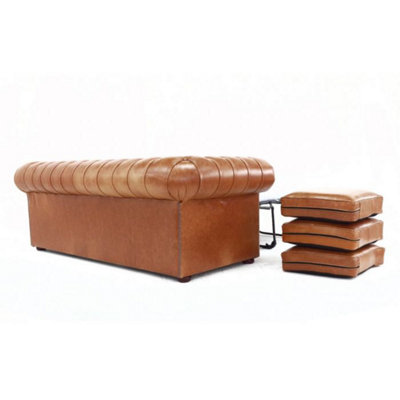 Chesterfield 3 Seater SofaBed Old English Tan Real Leather In Classic Style