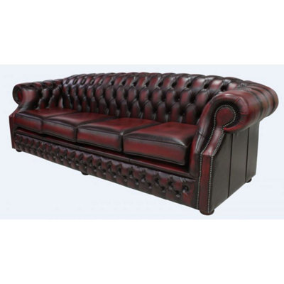Chesterfield 4 Seater Antique Oxblood Red Real Leather Sofa Bespoke In ...