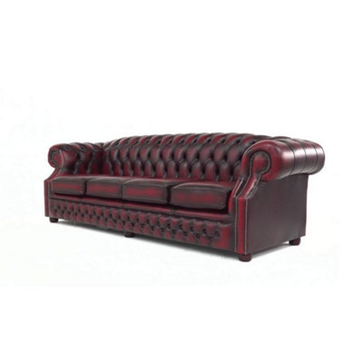 Chesterfield 4 Seater Antique Oxblood Red Real Leather Sofa Bespoke In ...