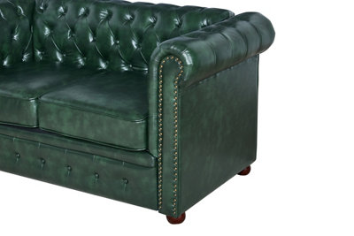 CHESTERFIELD ANTIQUE GREEN FAUX LEATHER THREE SEATER SOFA SET SUITES ...