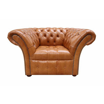 Chesterfield Armchair Buttoned Seat Old English Aniline Bruciato Leather In Balmoral Style