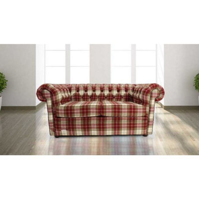 Chesterfield Arnold Wool 2 Seater Sofa Settee Fernie Red Tweed Check In ...