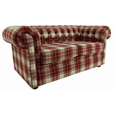 Chesterfield Arnold Wool 2 Seater Sofa Settee Fernie Red Tweed Check In ...