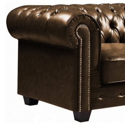 Chesterfield Brown Leather Antique 2 Seater Sofa