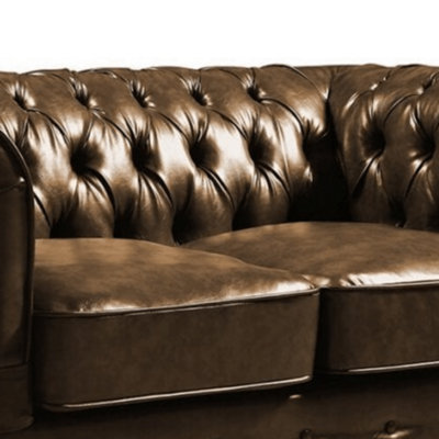 Chesterfield Brown Leather Antique 2 Seater Sofa