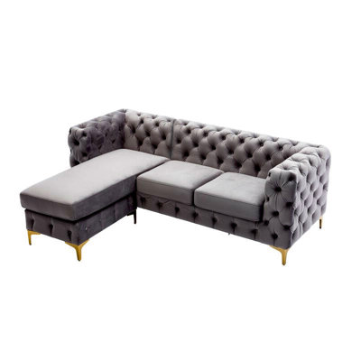 Chesterfield Chaise Sofa - Black - 4 Seater Sofa - L Shaped - Left Hand