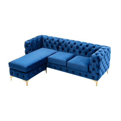 Chesterfield Chaise Sofa - Blue - 4 Seater Sofa - L Shaped - Left Hand