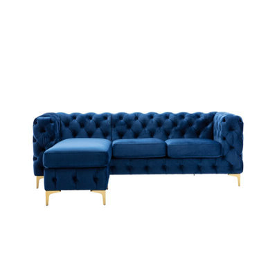 Chesterfield Chaise Sofa - Blue - 4 Seater Sofa - L Shaped - Left Hand