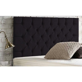 Chesterfield Chenille 4ft6 Double 24" Headboard -  Black