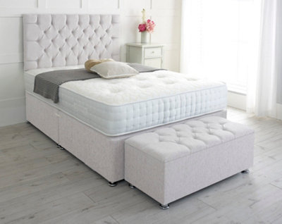 Chesterfield Chenille Divan Bed, with Pocket Mattress & Ottoman Storage ...