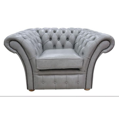 Chesterfield Club Armchair Stella Dove Grey Leather In Balmoral Style