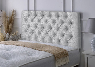 Chesterfield Crushed Velvet 4ft Small Double 24" Headboard -  Silver