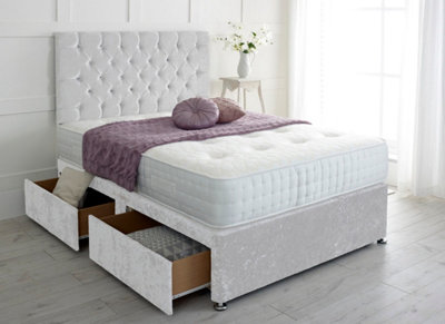 Chesterfield Crushed Velvet Divan Bed, with Pocket Mattress - 4ft Small ...