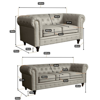 Chesterfield Faux Leather Button-Tufted 2 & 3 Seater Sofa Set