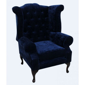 Chesterfield Fireside High Back Armchair Modena Deft Blue Velvet In Queen Anne Style