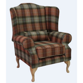 Chesterfield Fireside High Back Wing Chair Chestnut Tree Check Tweed Wool In Mallory Style