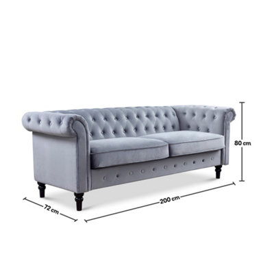 Chesterfield Grey Velvet 3 Seater Sofa