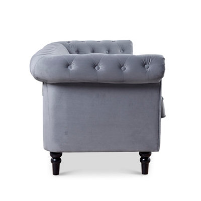 Chesterfield Grey Velvet 3 Seater Sofa