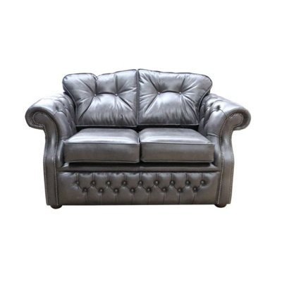 Chesterfield Handmade 2 Seater Sofa Old English Storm Black Leather In ...