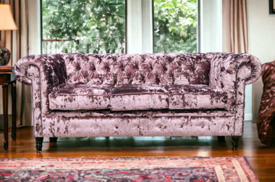 Chesterfield Handmade 3 Seater Sofa Settee Lustro Blush Pink Velvet ...