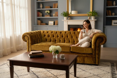 Chesterfield Handmade 3 Seater Sofa Settee Modena Gold Velvet Fabric In ...