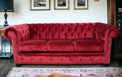 Chesterfield Handmade 3 Seater Sofa Settee Modena Pillarbox Velvet ...