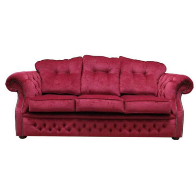 Chesterfield Handmade 3 Seater Sofa Settee Pimlico Wine Red Fabric In ...