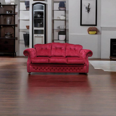 Chesterfield Handmade 3 Seater Sofa Settee Pimlico Wine Red Fabric In ...