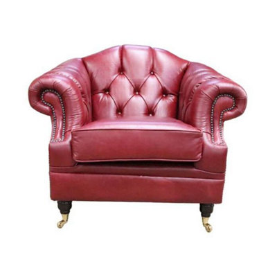 Chesterfield Handmade Armchair Old English Gamay Red Leather In Victoria Style