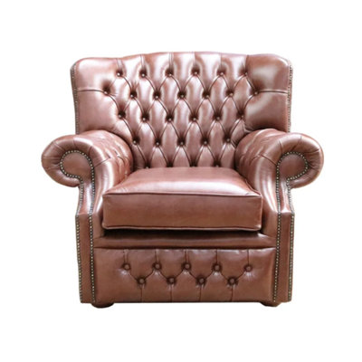 Chesterfield Handmade  Armchair Old English Hazel Real Leather In Monks Style