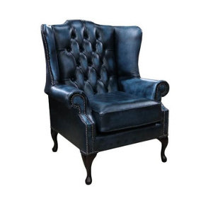Chesterfield Handmade Bloomsbury Flat Wing Antique Blue Real Leather