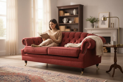 Chesterfield Handmade Merton 3 Seater Sofa Camden Wine Red Real Fabric