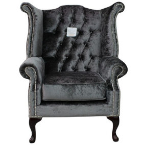 Chesterfield High Back Wing Chair Boutique Storm Velvet Bespoke In Queen Anne Style