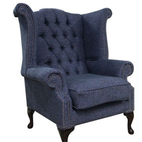 Chesterfield High Back Wing Chair Ferrara Nightscape Fabric In Queen Anne Style