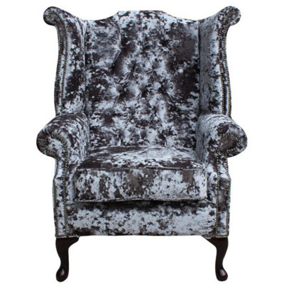 Chesterfield High Back Wing Chair Lustro Flint Velvet Fabric In Queen ...