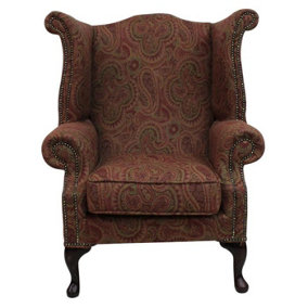 Chesterfield High Back Wing Chair Mac Claret Wool Bespoke In Queen Anne Style