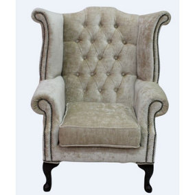 Chesterfield High Back Wing Chair Modena Camel Velvet In Queen Anne Style