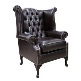 Chesterfield High Back Wing Chair Old English Smoke Leather In Queen Anne Style