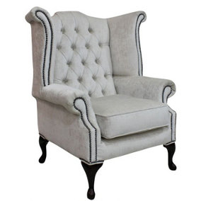 Chesterfield High Back Wing Chair Pastiche Chalk Velvet In Queen Anne Style