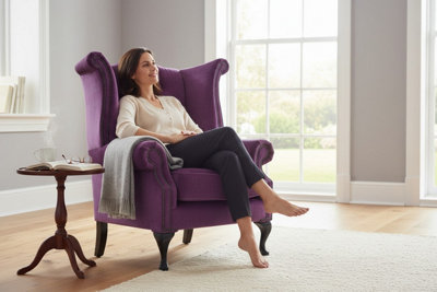 Chesterfield High Back Wing Chair Pimlico Grape Real Fabric In Queen ...