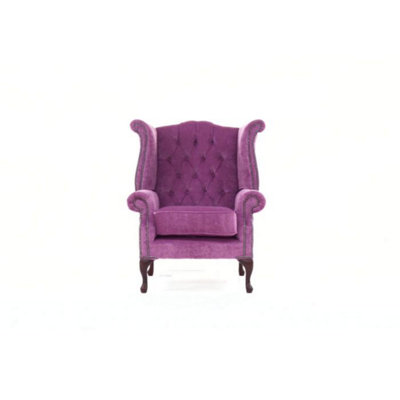 Chesterfield High Back Wing Chair Pimlico Grape Real Fabric In Queen ...