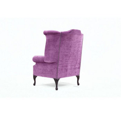 Chesterfield High Back Wing Chair Pimlico Grape Real Fabric In Queen ...